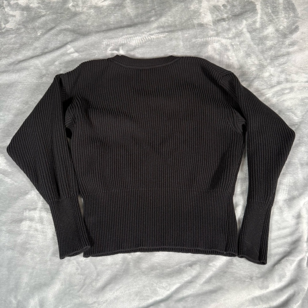 Free People Ribbed Knit Sweater Womens Small Deep V Neck Oversized Black - Picture 4 of 8
